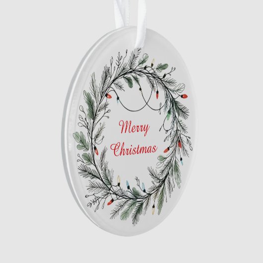 Minimalistische kerstkrans en -verlichting ornament (voorkant)