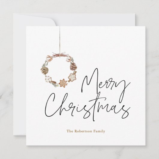 Minimalistische kerstkrans feestdagenkaart (Voorkant)