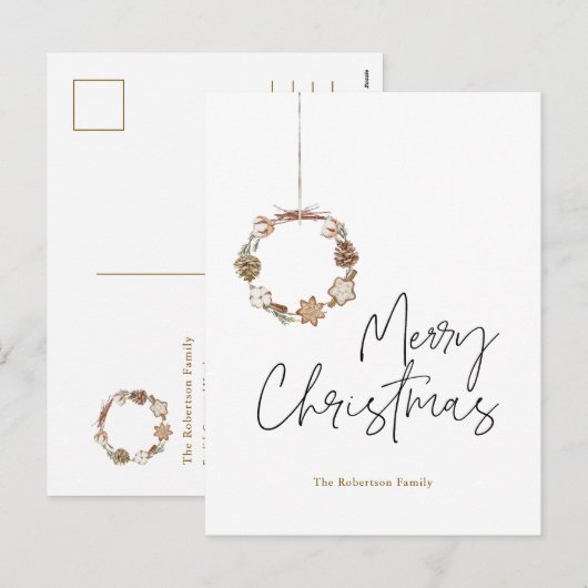 Minimalistische kerstkrans feestdagenkaart (Voorkant / Achterkant)