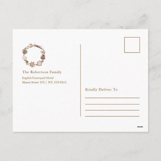 Minimalistische kerstkrans feestdagenkaart (Achterkant)