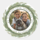 Minimalistische Kerstkrans Foto Modern Eenvoudig Ronde Sticker (Voorkant)