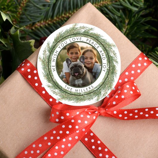 Minimalistische Kerstkrans Foto Modern Eenvoudig Ronde Sticker