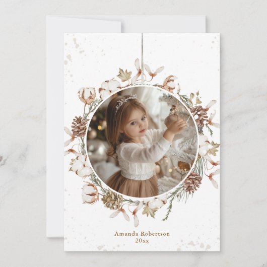 Minimalistische Kerstkrans Fotokaart Feestdagenkaart (Voorkant)