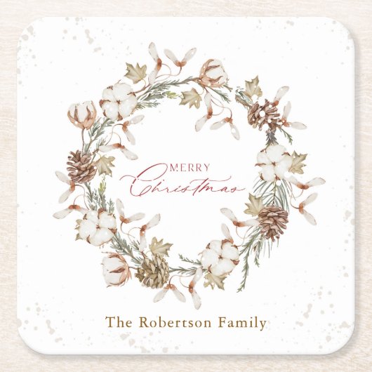 Minimalistische kerstkrans kartonnen onderzetters (Voorkant)