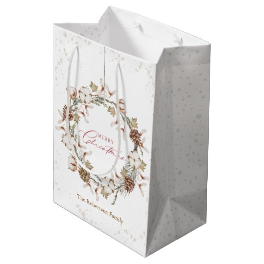 Minimalistische kerstkrans medium cadeauzakje (Achterkant Gekanteld)