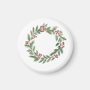 Minimalistische kerstkrans met rode bessen magneet