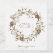 Minimalistische kerstkrans wijn etiket (Enkel label)