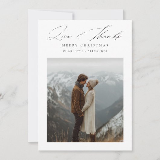 Minimalistische kerstliefde en Bedankt Single Phot Feestdagenkaart (Voorkant)