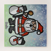 Minimalistische kerstman en pinguïns in een besnee legpuzzel (Horizontaal)