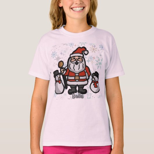 Minimalistische kerstman en pinguïns in een besnee t-shirt (Voorkant)