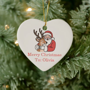 Minimalistische Kerstman & Herten Line Art Kerstmi Keramisch Ornament