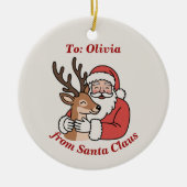 Minimalistische Kerstman & Herten Line Art Kerstmi Keramisch Ornament (Voorkant)