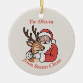 Minimalistische Kerstman & Herten Line Art Kerstmi Keramisch Ornament (Voorkant)