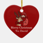 Minimalistische Kerstman & Herten Line Art Kerstmi Keramisch Ornament (Voorkant)