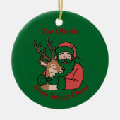 Minimalistische Kerstman & Herten Line Art Kerstmi Keramisch Ornament (Voorkant)