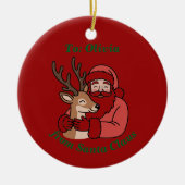 Minimalistische Kerstman & Herten Line Art Kerstmi Keramisch Ornament (Voorkant)