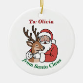 Minimalistische Kerstman & Herten Line Art Kerstmi Keramisch Ornament (Voorkant)