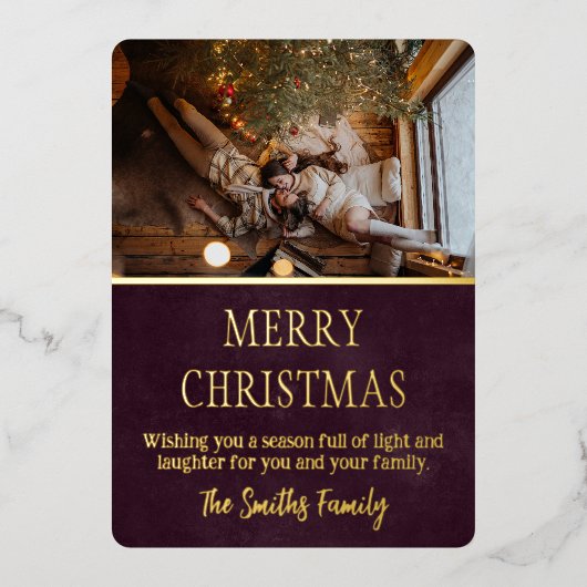 Minimalistische Kerstmis familie Elegant Folie Feestdagenkaart (Voorkant)