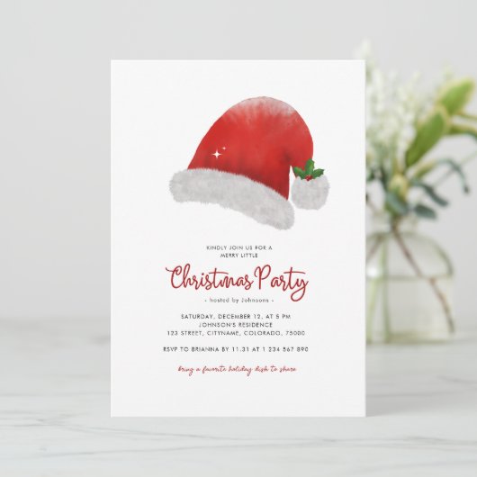 Minimalistische kerstmuts Holly Berries kerstfeest Kaart (Staand voorkant)