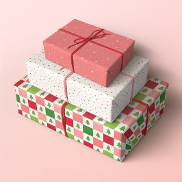 Minimalistische kerstpatronen, rood, roze en groen inpakpapier vel