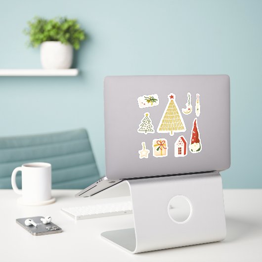 Minimalistische kerststickers sticker (Laptop op bureau)