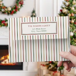 Minimalistische kerststrepen retouradres envelop