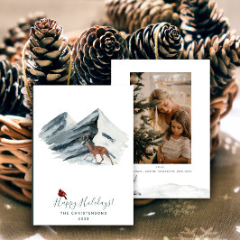 Minimalistische Kerstwinter Berg Scene Foto Feestdagenkaart