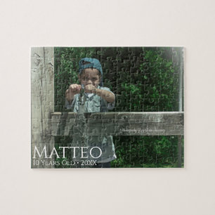 Minimalistische kinderfoto's met minimale typograf legpuzzel
