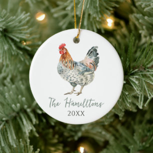 Minimalistische kip aangepaste familienaam Kerstmi Keramisch Ornament