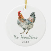 Minimalistische kip aangepaste familienaam Kerstmi Keramisch Ornament (Voorkant)