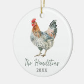 Minimalistische kip aangepaste familienaam Kerstmi Keramisch Ornament (Links)