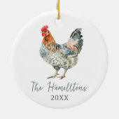 Minimalistische kip aangepaste familienaam Kerstmi Keramisch Ornament (Achterkant)