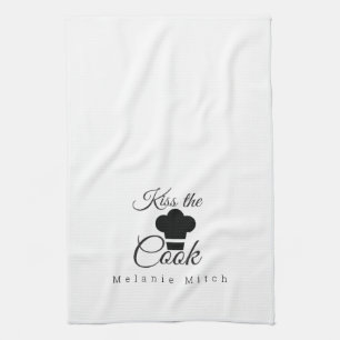 Minimalistische Kiss the Cook Chef Hoed Logo Theedoek