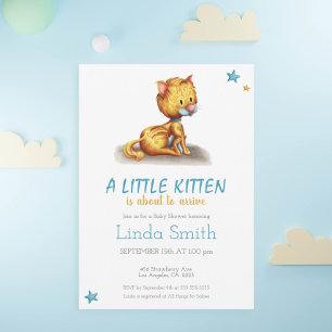 Minimalistische Kitten Blauwe Jongen Baby Shower Kaart