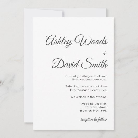 Minimalistische klassieke elegante trouwuitnodigin kaart (Voorkant)