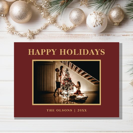 Minimalistische klassieke Feestdagen rode foto en  Feestdagenkaart