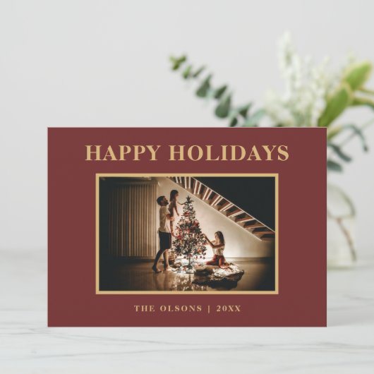 Minimalistische klassieke Feestdagen rode foto en Feestdagenkaart (Staand voorkant)