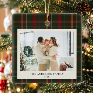 Minimalistische klassieke groene ruit Kerst foto Keramisch Ornament