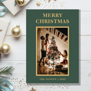 Minimalistische klassieke groene vrolijke kerstfot feestdagenkaart