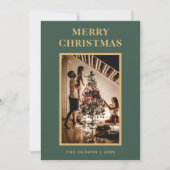 Minimalistische klassieke groene vrolijke kerstfot feestdagenkaart (Voorkant)