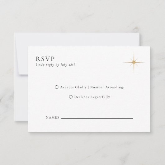 Minimalistische klassieke hemelse gouden sterren b RSVP kaartje (Voorkant)