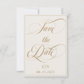Minimalistische klassieke ivoor gouden foto save the date (Voorkant)