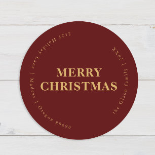Minimalistische klassieke Kerstmis rode enveloppen Ronde Sticker
