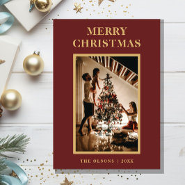 Minimalistische klassieke kerstrode letter en foto feestdagenkaart