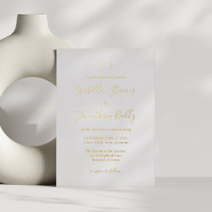 Minimalistische Klassieke Monogram Trouw Wit Goud Folie Uitnodiging