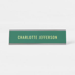 Minimalistische Klassieke Professionele Groen Geel Bureau Naambordje