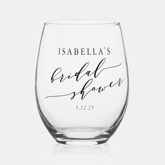 Minimalistische klassieke script aangepaste bruids wijnglas zonder voet (Voorkant)