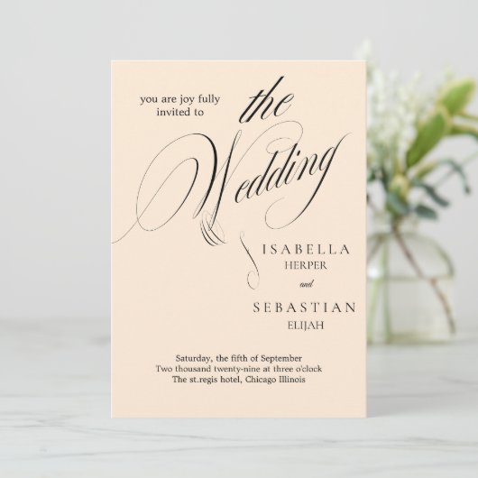 Minimalistische klassieke script bruiloft uitnodig kaart (Staand voorkant)