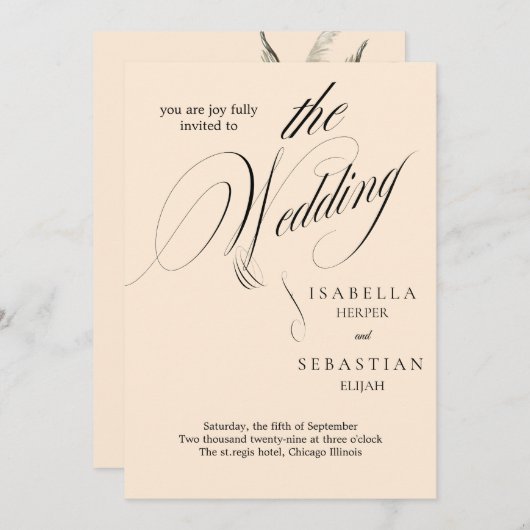 Minimalistische klassieke script bruiloft uitnodig kaart (Voorkant / Achterkant)