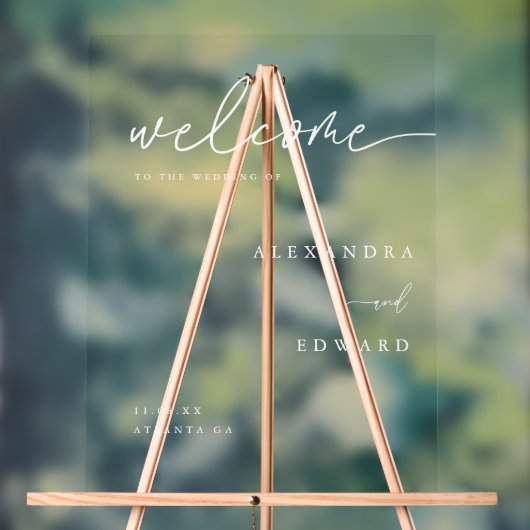 Minimalistische Klassieke Script Trouw Welkom Acryl Bord (Neutraal)